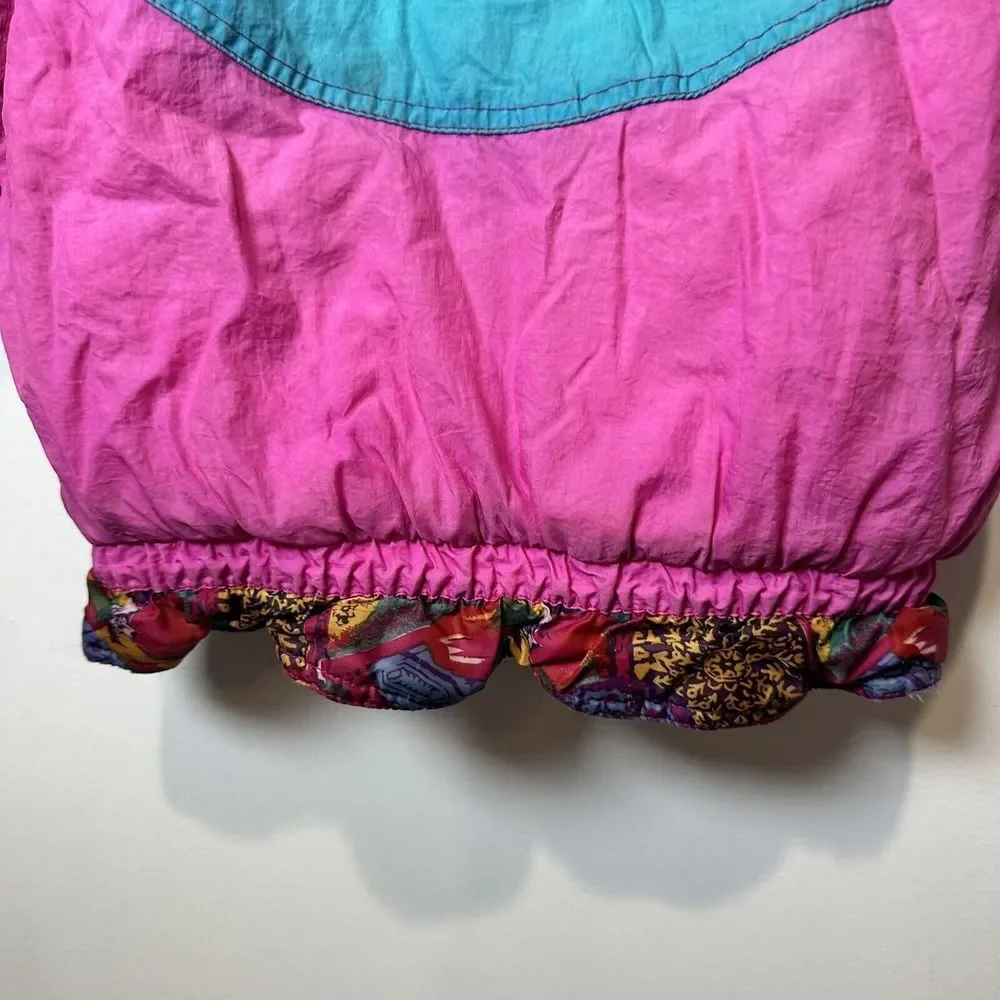 Vintage Kids Puffer Jacket Pink Teal Colorblock Retro 80s 90s Bomber‎ Coat